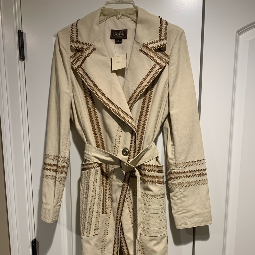 Cole Haan canvas coat with leather trim